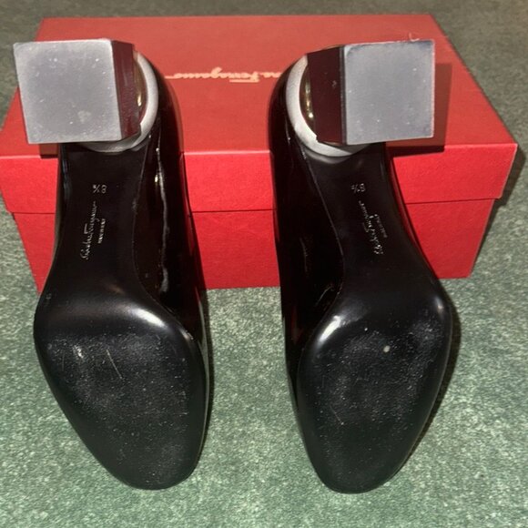 Ferragamo Black Patent Block Heel--Lilian Size 8.5 C - Picture 12 of 14